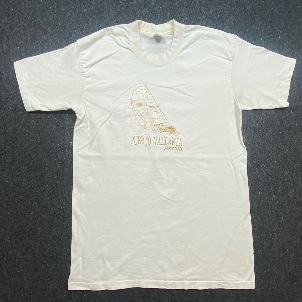 Caribbean Tropic Shirt XXL Mens White Vintage Puerto Vallarta Sailboat Embroider